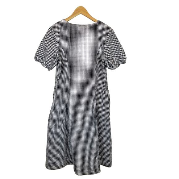 Liz Claiborne Navy Blue White Puff Short Sleeve Check Gingham Midi Dress Size 12 - Picture 2 of 7